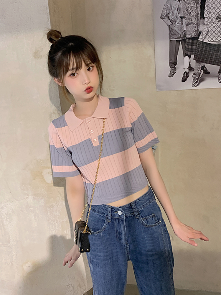 Áo Thun Polo Ngắn Tay Họa Tiết Sọc Ngang Thời Trang Dành Cho Nữ | BigBuy360 - bigbuy360.vn