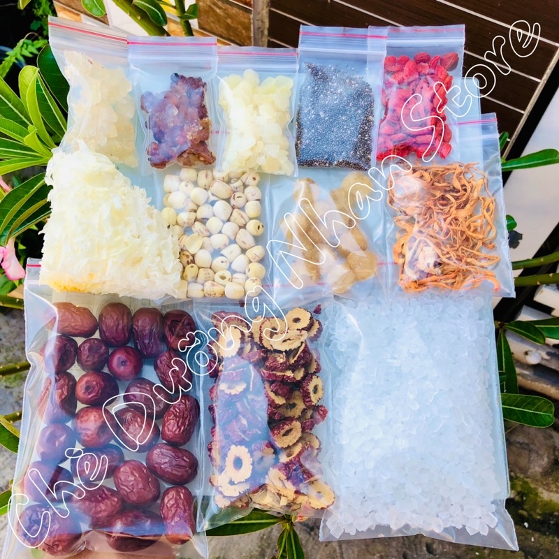 Chè dưỡng nhan tuyết yến nhựa đào bồ mễ táo đỏ long nhãn kỷ tử nấm đông trùng hạ thảo hạt chia sen khô set - nguyên liệu