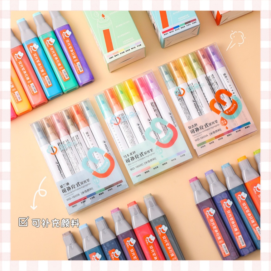 Bộ 6 Bút Hightlight Dạ Quang Pastel / Bút Đánh Dấu/ Bút Nhớ Dòng Nhiều Màu Xinh Xắn