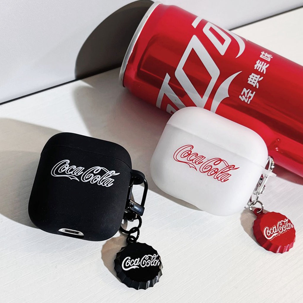 Vỏ Bảo Vệ Hộp Sạc Tai Nghe Airpods 1 2 3 Pro Bluetooth Không Dây Chất Liệu TPU Mềm Nhám Hình Nắp Chai Coca Cola Chống Rơi Chống Bẩn