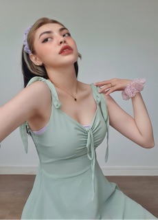 ĐẦM HAI DÂY CỘT NƠ FLOSSY ( GREEN )