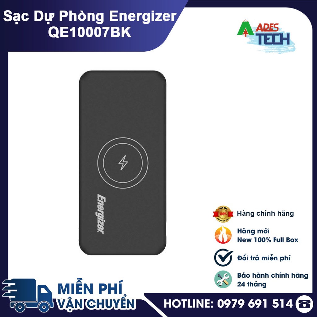 Sạc Dự Phòng Energizer 10,000mAh /3.7V Li-Polymer - QE10007BK - Tích Hợp Không Dây