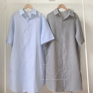 [Xả hàng] Đầm/Váy sơ mi kẻ sọc dáng dài chất xốp