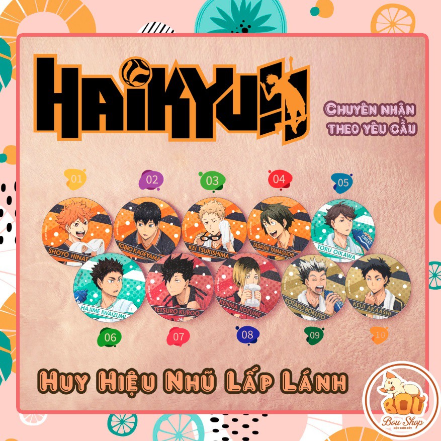 Huy hiệu nhũ lấp lánh Haikyu - Vua Bóng Chuyền Anime Pin Goods