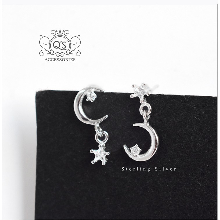 Khuyên tai bạc ngôi sao 2 lỗ bông tai kẹp vành S925 STAR Silver Earrings QA SILVER EA210210