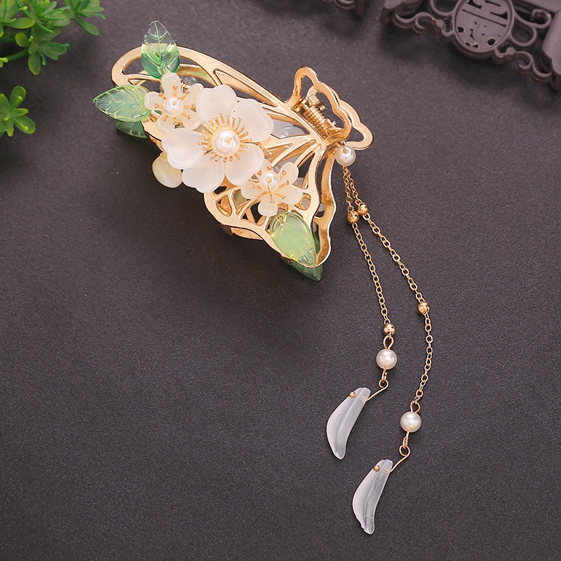 Kẹp Tóc Càng Cua Đính Hoa Bướm Tua Rua Bằng Kim Loại Phong Cách Hanfu Cổ Điển Cho Nữ