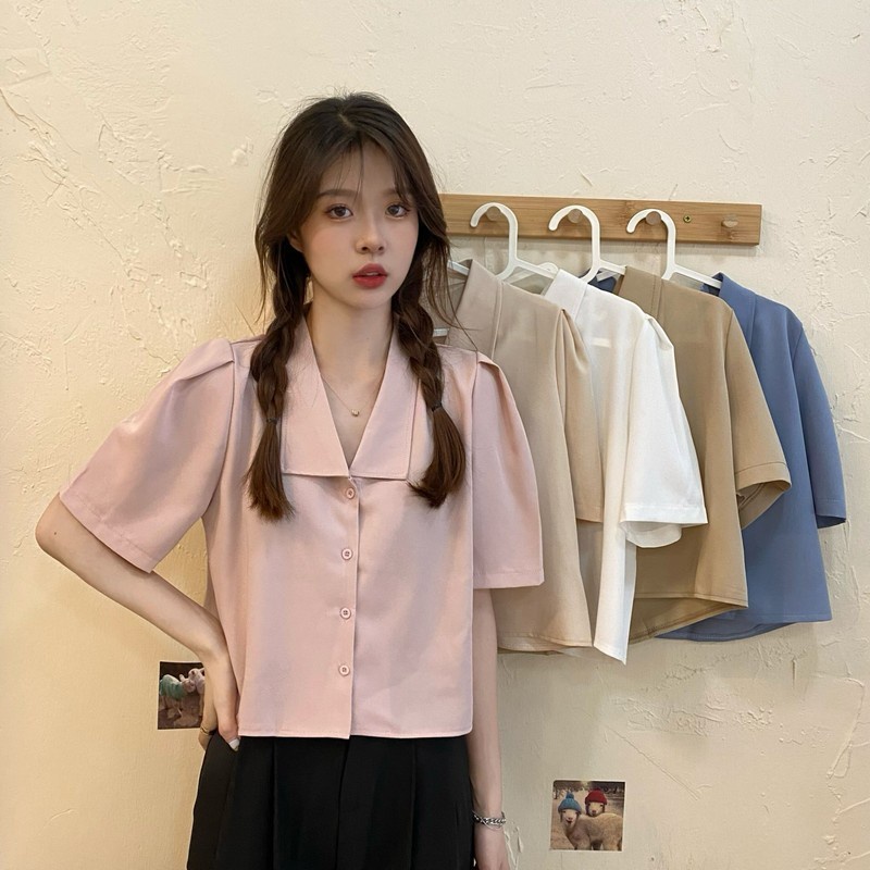 Áo Sơ Mi Tay Phồng Cổ Vuông Thời Trang Mùa Hè Hàn Quốc Cho Nữ