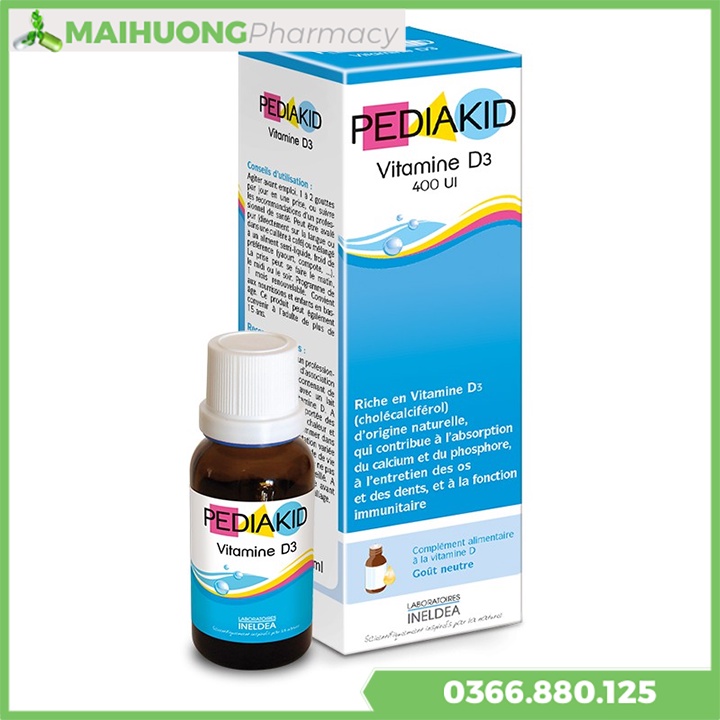 Pediakid Vitamine D3 Giúp bổ sung Vitamin D,hỗ trợ tăng hấp thu canxi và phát triển xương và răng ở trẻ.