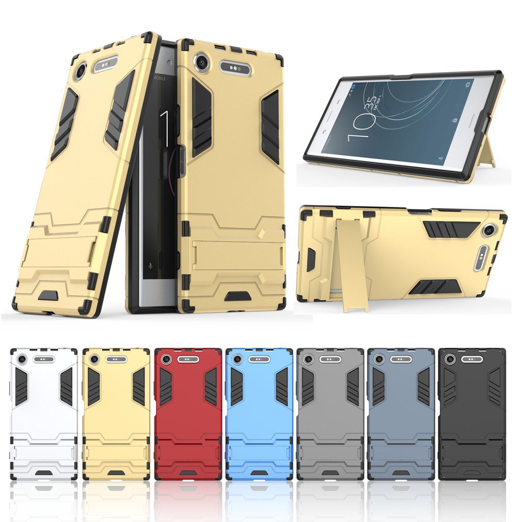 Xperia XZ1 Case, 5.2" Hard PVC+Rubber Cover Kickstand for Sony G8341 G8342