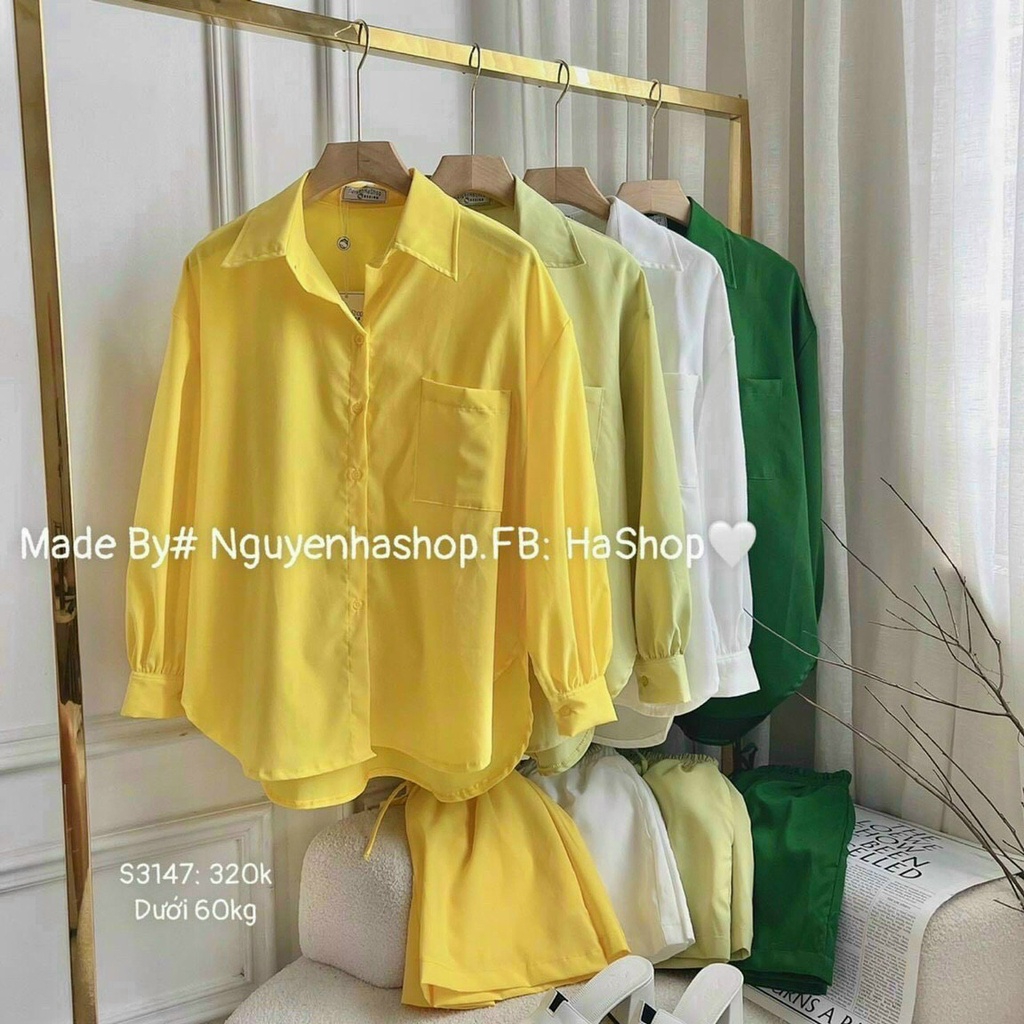 Set bộ đồ nữ sang chảnh cá tính, bộ đồ nữ đẹp đi chơi với set 3 món áo sơ mi form rộng kèm quần đùi phối áo ống 2 dây