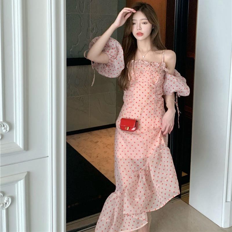 Đầm hai dây đuôi cá họa tiết chấm bi thời trang mùa hè cho nữ | BigBuy360 - bigbuy360.vn