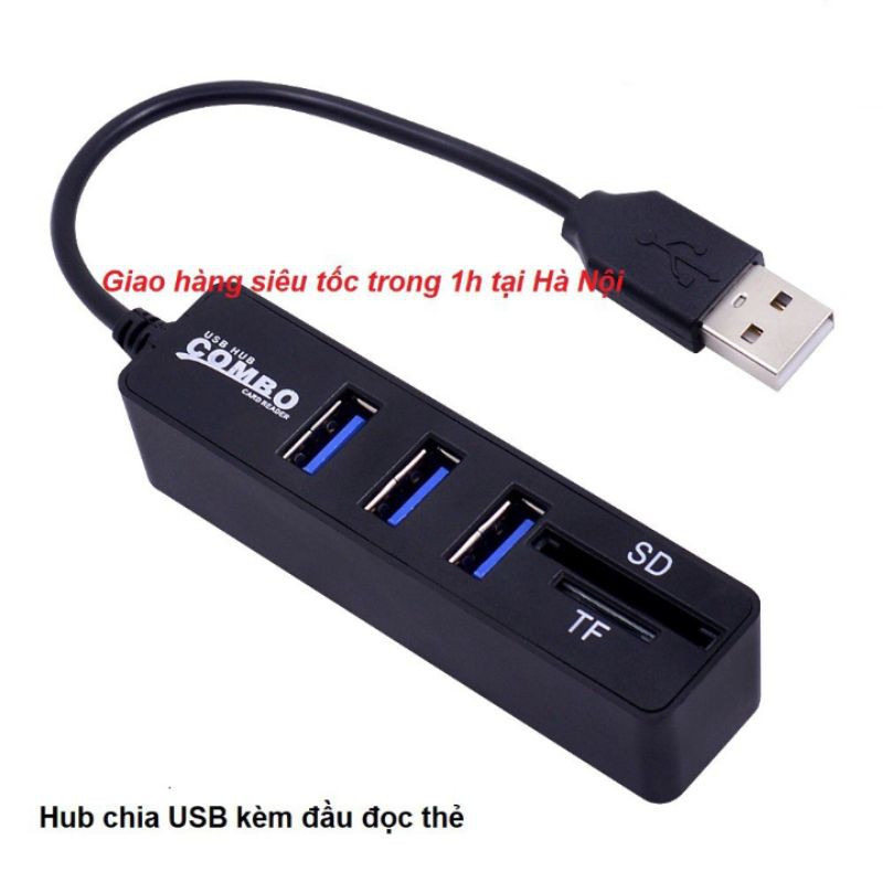 Bộ Chia Hub USB 3 Cổng Kèm 2 Khe Đọc Thẻ Nhớ Micro và SD