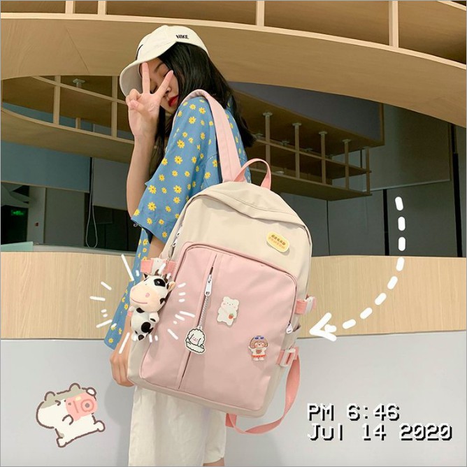 [Tặng 03 sticker và gấu] BALO thời Trang, đi học, BÒ SỮA ulzzang Hàn Quốc đáng yêu chống thấm nước