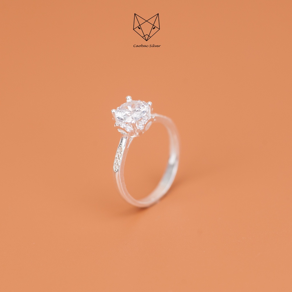 Nhẫn Bạc Ta CaoBac Silver Nữ Đơn Giản Mặt Đính Đá Bốn Chấu Cạnh Đá Bé Nhẹ Nhàng Món Quà Dành Tặng Riêng Cho Bạn Gái
