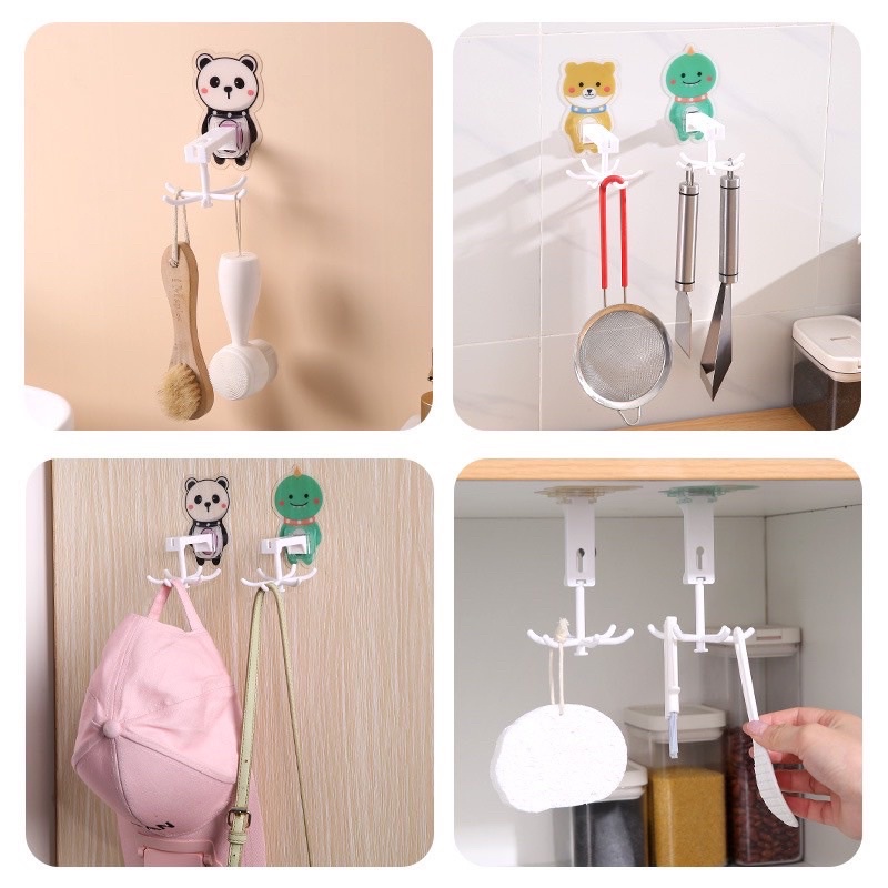 Miếng dán 6 móc treo xoay vật dụng hình thú - M2