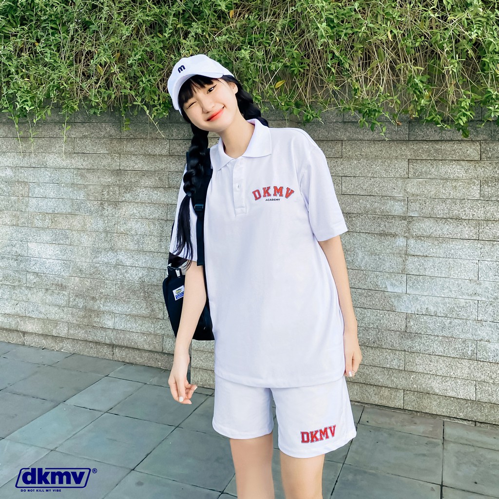 Áo thun Polo nữ form rộng màu trắng Don't Kill My Vibe | White Academy Polo