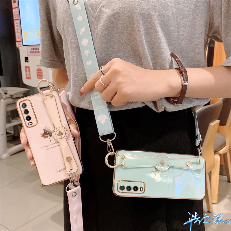 Ốp Điện Thoại Họa Tiết Lá Phong Có Vòng Tay Cho Vivo Y11 Y20 Y20i Y12S S1 Pro Y12 15 Y17 Y12A Y91C V9 Y85 U10 Y50 Y30 Y95 Y91i Y93