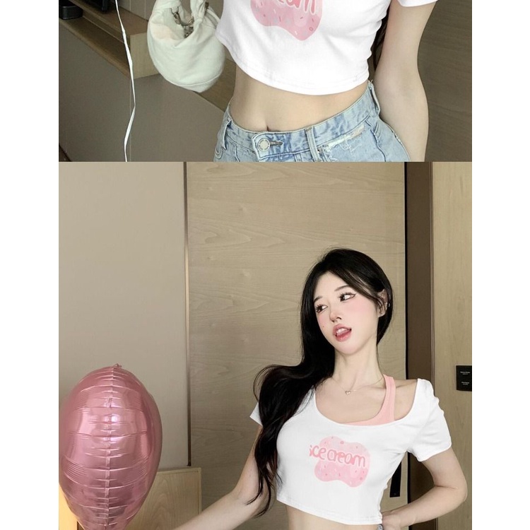 Áo Croptop Ngắn Tay Thời Trang Mùa Hè Quyến Rũ Cho Nữ