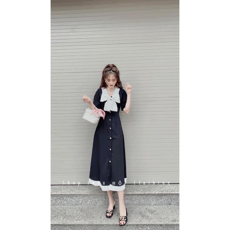 ⚡Bán sỉ ⚡Đầm xòe nơ trắng phối cúc dọc thân | BigBuy360 - bigbuy360.vn