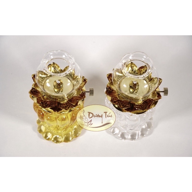 Đèn dầu thờ cúng sóng nước cách điệu thủy tinh chuôi mạ vàng - Cao 15cm nhiều màu (033)