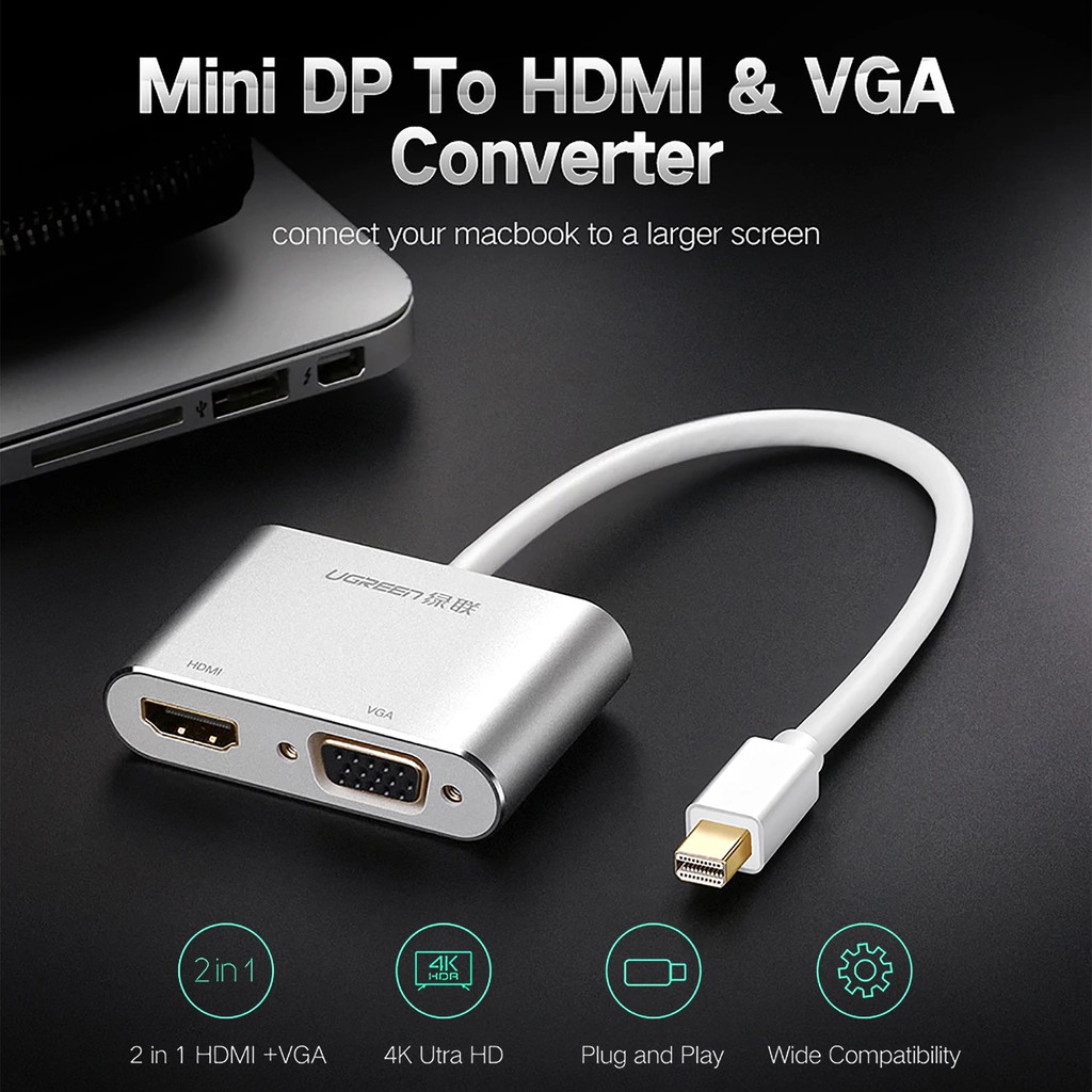 [Mã ELHACE giảm 4% đơn 300K] Cáp Mini DisplayPort ra HDMI + VGA Cao Cấp UGREEN