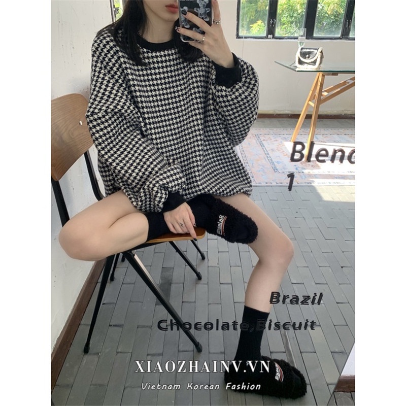 Áo nỉ dài tay cổ tròn form rộng phong cách retro Hàn quốc | BigBuy360 - bigbuy360.vn