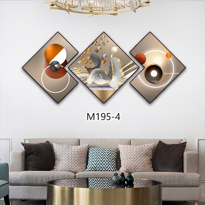 Bộ 3 Tranh Tráng Gương Hiện Đại Hình Thoi, Tranh Treo Tường Decor Hiện Đại Trang Trí Phòng Khách, Phòng Ngủ, Phòng Bếp
