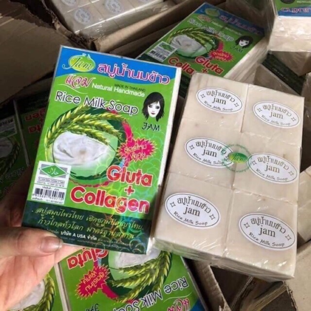 Lốc Xà Bông cám gạo thái lan Jam Rice Milk Soap x1 lốc (12 cục)