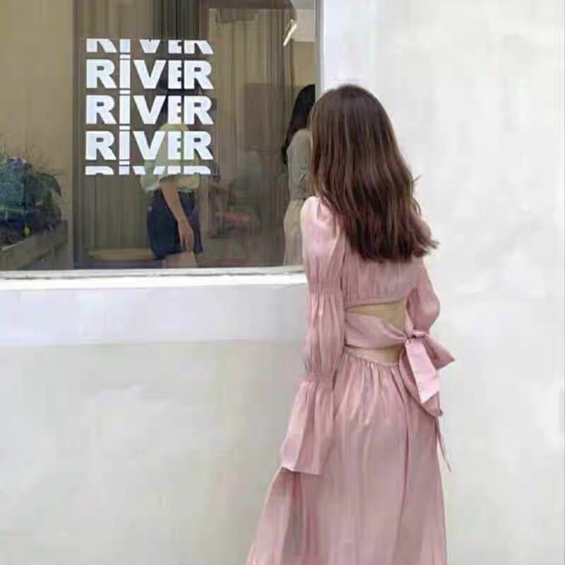 Đầm Váy Nữ Mặc Tết Dáng Dài, Tay Dài, Hở Lưng Buộc Nơ Sau 2 Màu