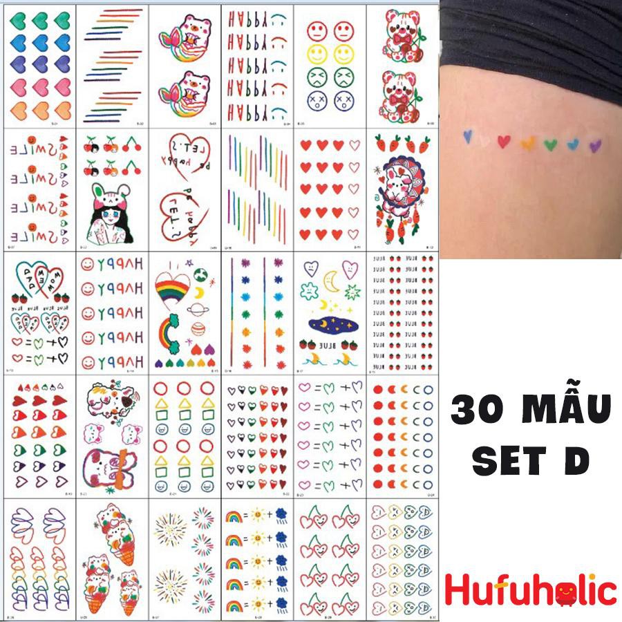 30 tờ xăm dán tạm thời phong cách Huyna Hàn Quốc dễ thương mini tattoo đẹp cute đáng yêu hot trend tiktok