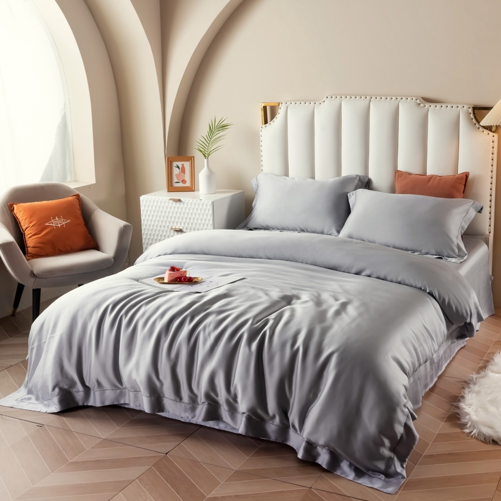 Bộ Chăn Ga Gối Lụa Tencel Cao Cấp Sang Xịn Mịn Mát Gồm Chăn Drap Gối Sét 4 Món - Nhập Khẩu Chính Hãng