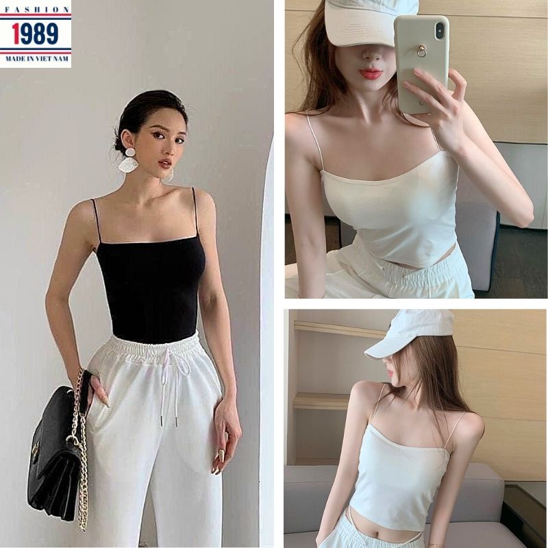 Áo 2 dây sợi bún thun gân đẹp 100% cotton đen trắng , áo croptop ôm mặc trong siêu mát-HER_1989