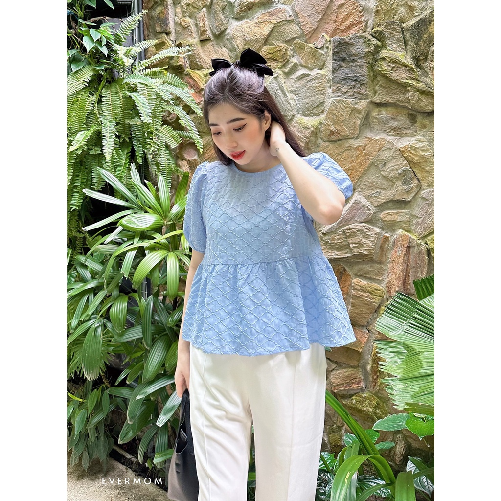 EVERMOM | Áo babydoll tay phồng voan ô