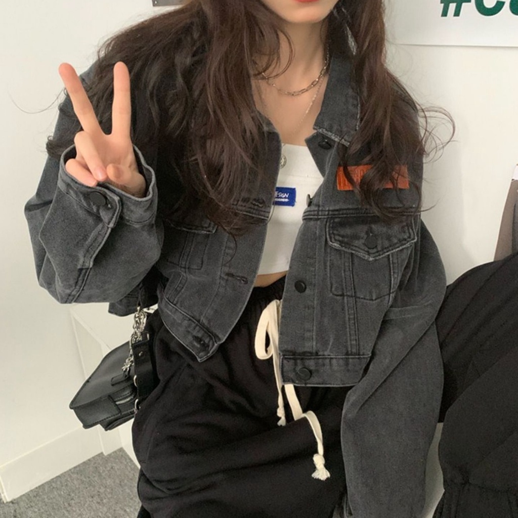 Áo khoác SUXI denim tay dài dáng rộng kiểu retro Hàn Quốc cá tính cho nữ