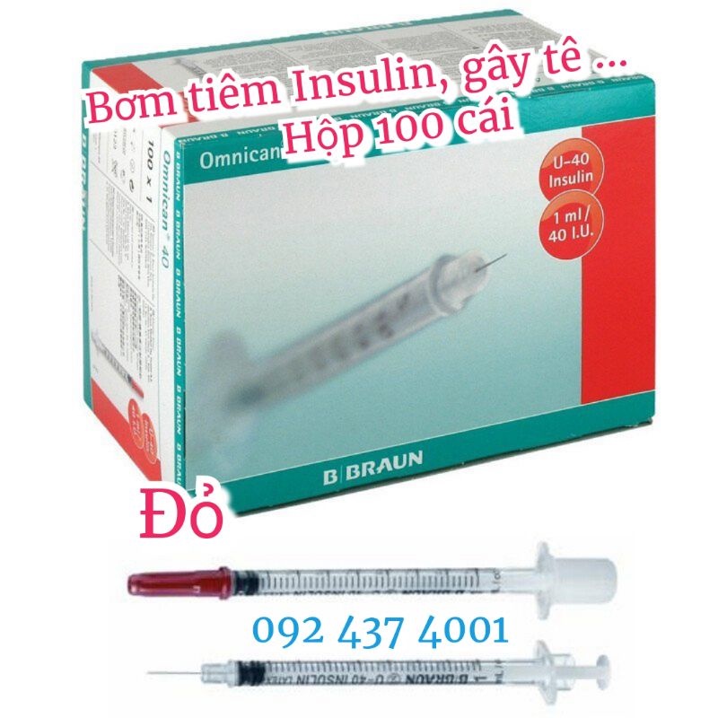 BƠM TIÊM TIỂU ĐƯỜNG INSULIN, kim TÊ thẩm mỹ, B Braun, Omnican 40UI,100UI.