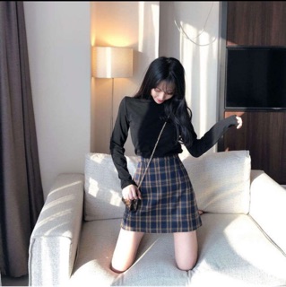 Chân váy kẻ 2 màu đen - vàng