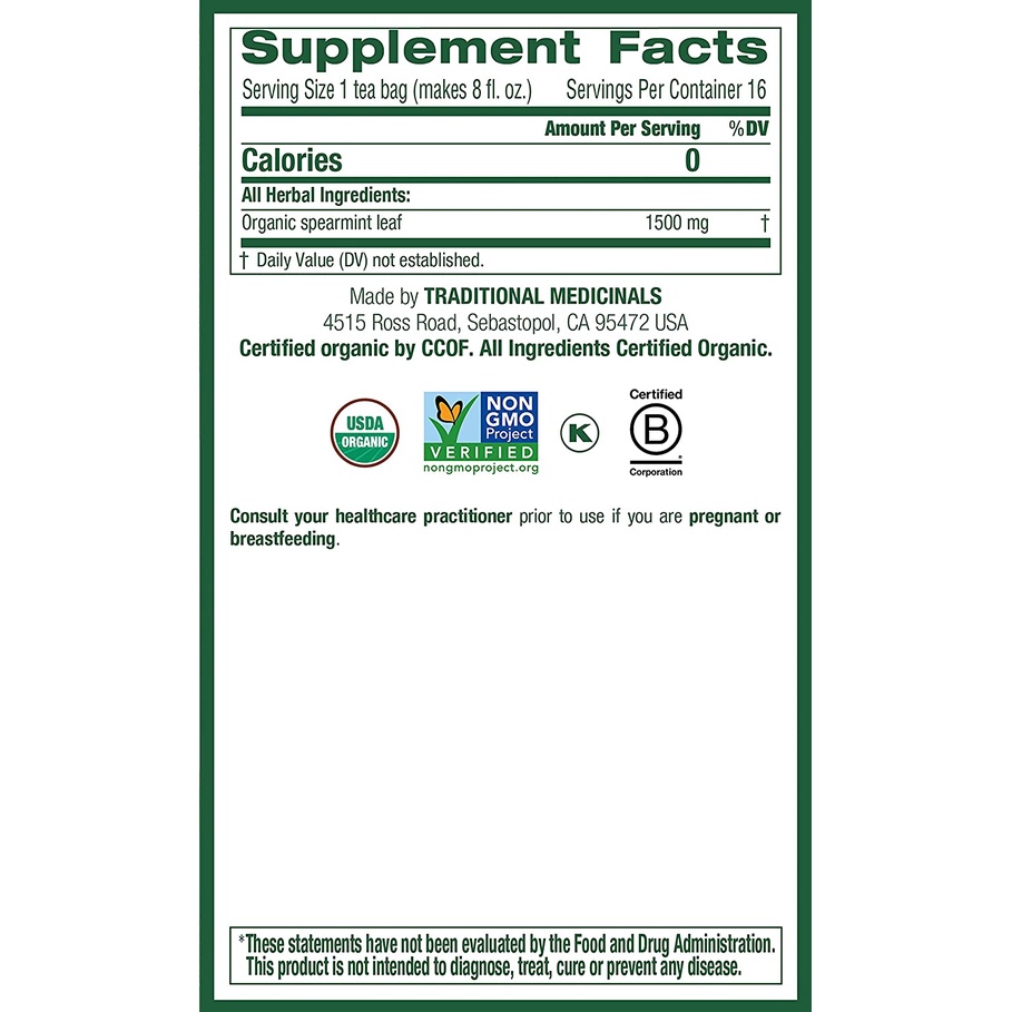 [EXP 2025] Trà Traditional Medicinals Organic Spearmint - Hỗ Trợ Tiêu Hóa Khỏe Mạnh 16 gói