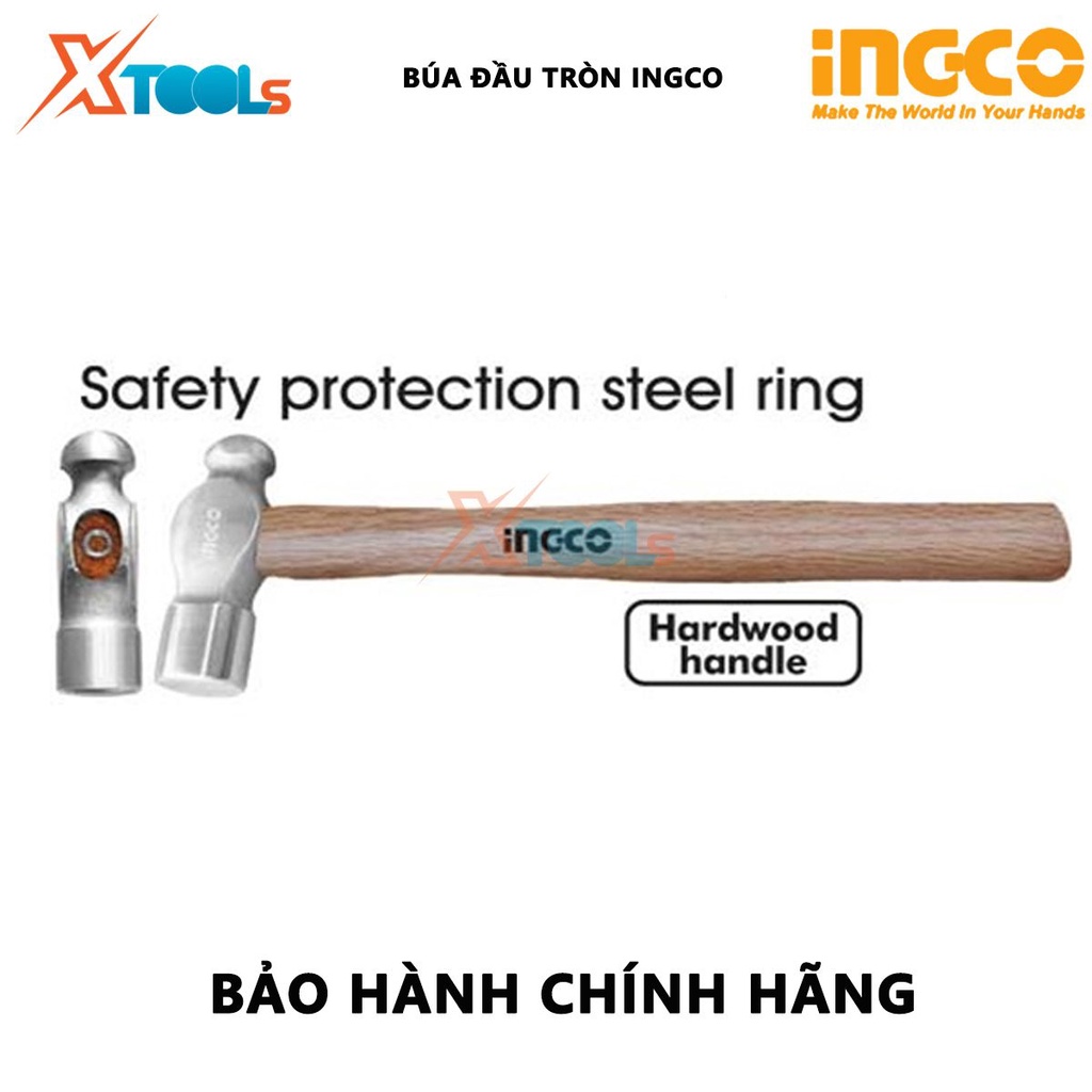 Búa đầu tròn INGCO | búa tay cầm gỗ Trọng lượng: 16oz-24oz / 450g-660g Tay cầm bằng gỗ cứng dùng để gò các dụng cụ bằng