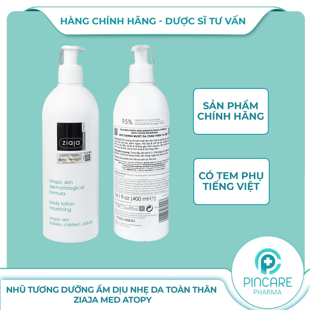 Nhũ tương dưỡng ẩm dịu nhẹ da toàn thân ZIAJA Med Atopy 400ml - Hàng chính hãng - Nhà thuốc PinCare