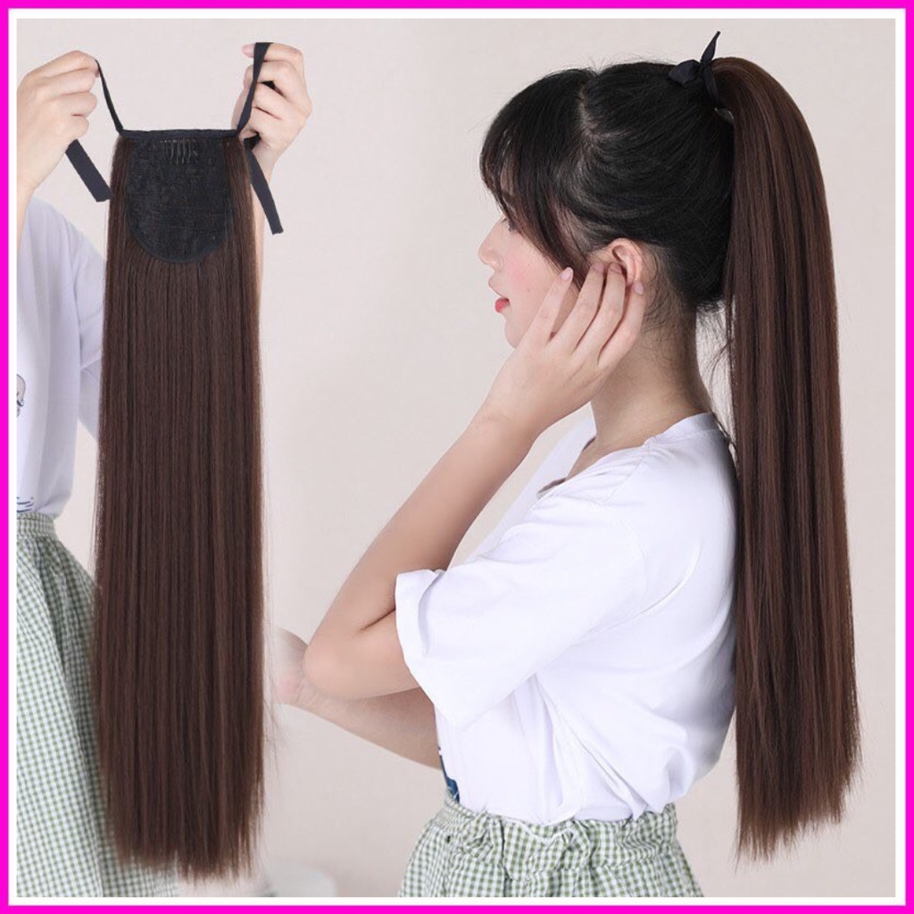 Tóc Giả Nữ Cột Buộc Thẳng Dài Sợi Tơ Cao Cấp