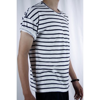 Áo thun Sọc ngang tay lở After All cotton 2 chiều màu đen