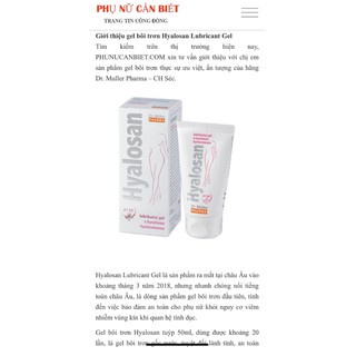 Gel bôi trơn Hyalosan - Tích hợp bảo vệ vùng kín nam nữ xuất sứ Châu Âu hộp 50ml.