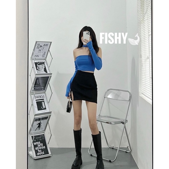 Chân Váy Ngắn, Dài Chữ A Công Sở Lụa Satin Xẻ Tà Cao Phong Cách Hàn Quốc DB.FISHY
