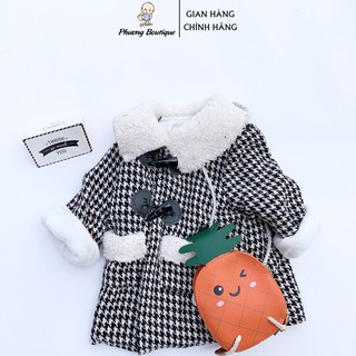 Áo khoác dạ kẻ phối lông cừu cho bé gái từ 10-26kg