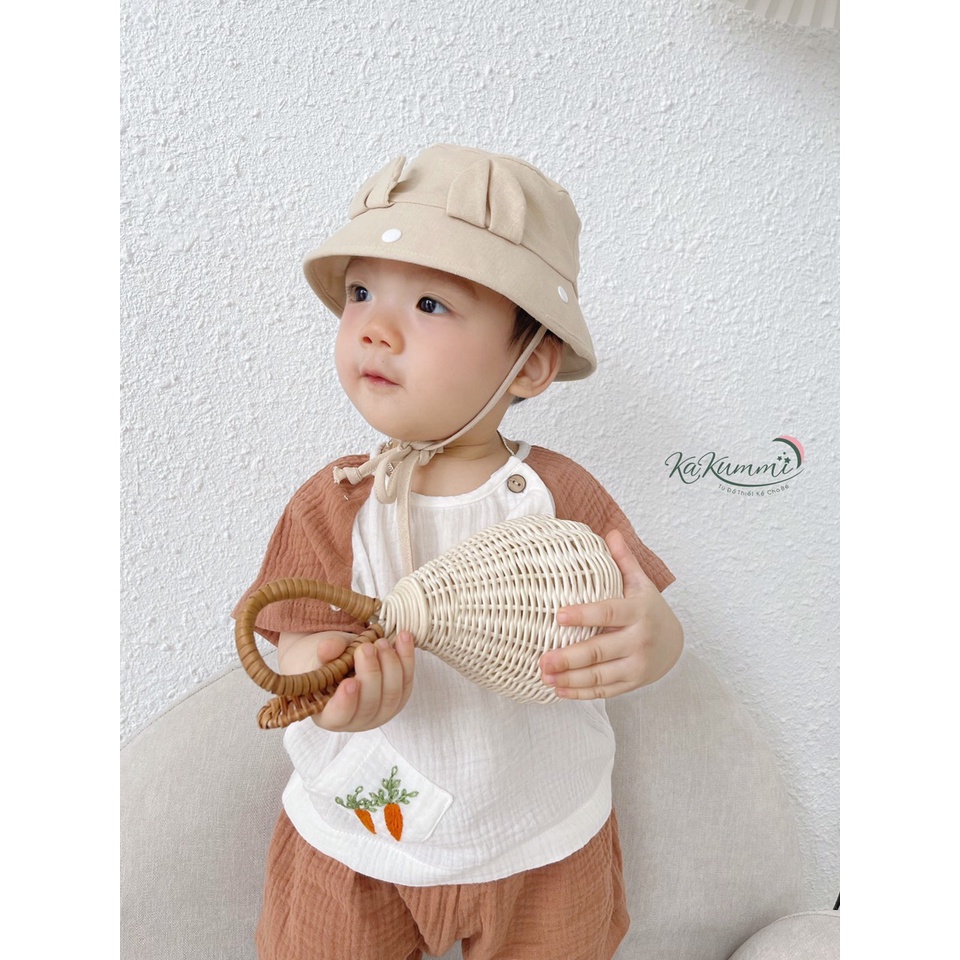 Mũ kèm tấm chắn an toàn cho bé, nón vành tròn unisex cho bé