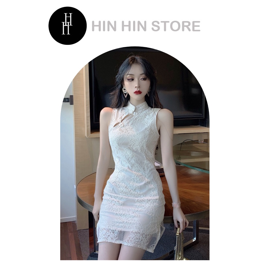 Đầm cách tân sườn xám ren trắng HDT218 Hỉn Hỉn Store