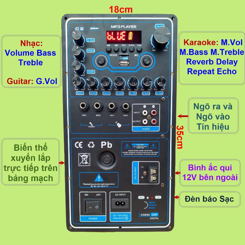 Mạch loa kéo Reverb Echo DSP dùng FET công suất 200W 8 ôm – 400W 4 ôm, loa kéo ĐÔI 5 – 4 – 3  tấc đứng