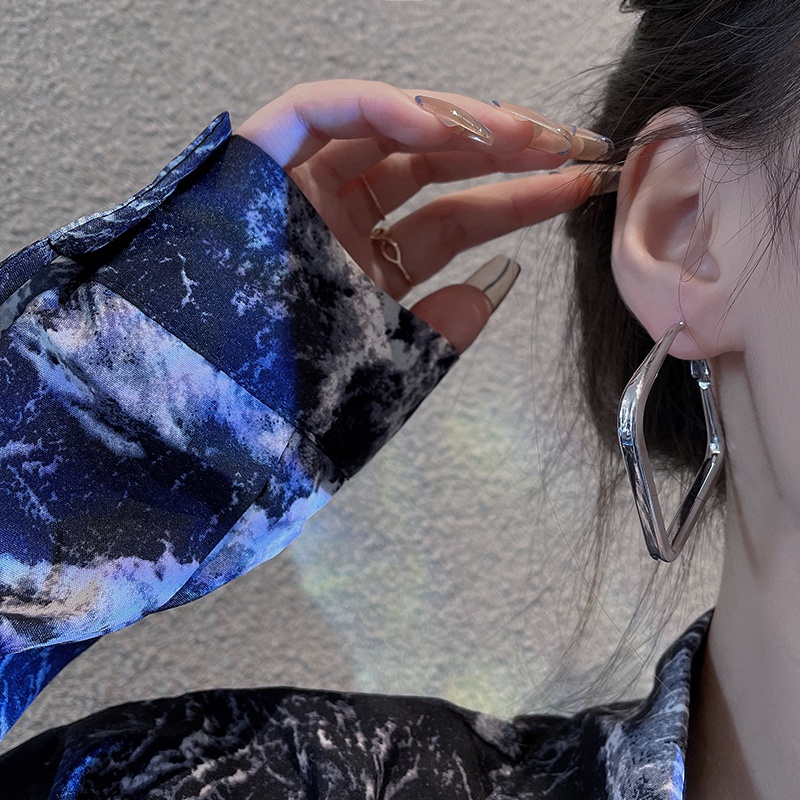 Khuyên Tai Bạc Họa Tiết Hình Học Đơn Giản Thời Trang Cho Nữ