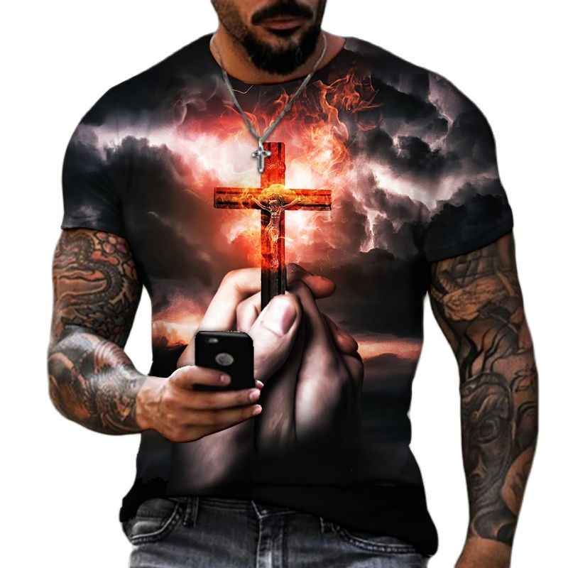 Áo Thun Tay Ngắn In Hình Chúa Jesus Thánh Giá 3D Thời Trang Mùa Hè Cho Nam