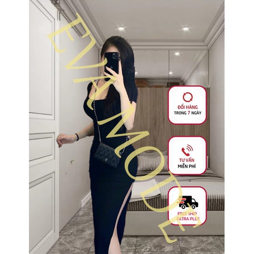 Váy đầm Body cổ vuông dáng ôm xẻ đùi Cực tôn dáng EVA31